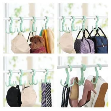 Imagem de Gancho giratório de cinto com clipes, gancho giratório de 360°, escorredor com economia de espaço com 4 clipes para meias/roupas íntimas/toalhas/luvas, leve, dobrável, uso em armário/banheiro