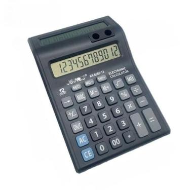 Imagem de Calculadora Mecânica 12 Dígitos com Tela Dupla e Suporte para Caneta - Prática para Papelaria, Escola, Escritório e Uso Diário