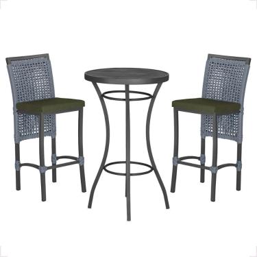 Imagem de Mesa Bistro E 2 Banquetas Roma Preta Corda Náutica 13 Trama Prata