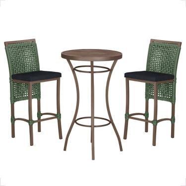 Imagem de Mesa Bistro E 2 Banquetas Roma Marrom Corda Náutica 12 Verde