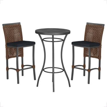 Imagem de Mesa Bistro E 2 Banquetas Roma Preta Corda Náutica 12 Marrom