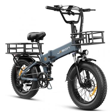 Imagem de Bicicleta elétrica dobrável Jasion azul, pneus largos 20x4, motor até 1800W, bateria 48...