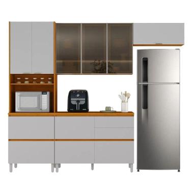 Imagem de Armário De Cozinha Completa 8 Portas 5 Gavetas Lais Madeirado/fendi Madeirado / Fendi