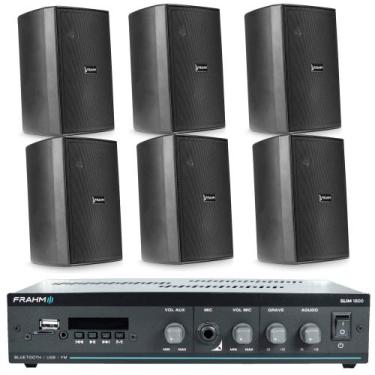 Imagem de Kit Sonorização Ambiente Slim 1800 Bluetooth e 6 Caixas Frahm Preta