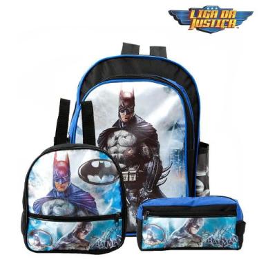 Imagem de Kit Mochila Escolar Infantil Batman DC Bolsa Menino Costas