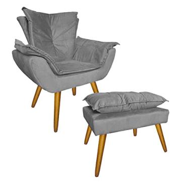 Imagem de Jogo 1 Poltrona e 1 Puff Para Sala Comercial Apolo Suede Cinza - LM DECOR