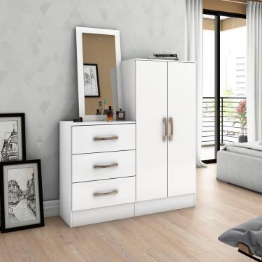 Imagem de Cômoda Multiuso Com 03 Gavetas 02 Portas Com Espelho B700 Branco - Briz Móveis