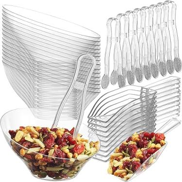 Imagem de Mini tigelas angulares de plástico transparente - Pacote com 473 - Tigelas de sobremesa de plástico rígido descartáveis elegantes de 170 g para lanches, casamentos, buffet, festas, sorvete, casa ou evento para festas