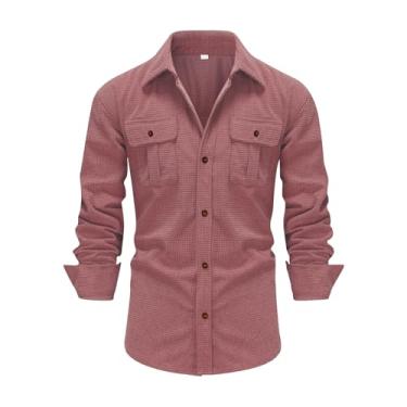 Imagem de Camisetas masculinas gola tartaruga para homens manga comprida crochê simples verão outono 2024 moda, C-021 Rosa, M