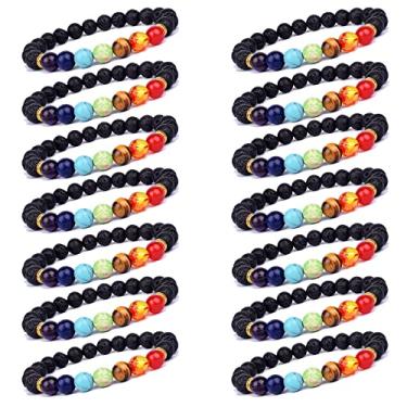 Imagem de Svovin 1-14 peças Lava Rock 7 Chakra Energy Oil Difusor Conjunto de Pulseiras para Mulheres Homens Unissex Elástico 8 mm Pedra Yoga Miçangas Pulseiras Joias com Cura Sorte, Pedra, Obsidiana