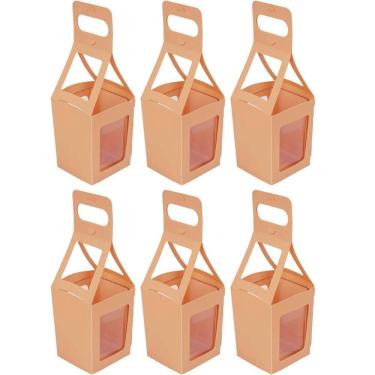 Imagem de 6 Embalagens Lembrancinhas Caixinhas 8x23cm Doces Cestinhas com Alças Surpresa Dello Papaya