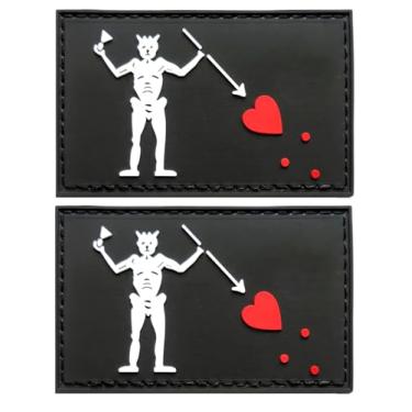 Imagem de Patch de bandeira do Pirata Edward Teach Barba Negra Remendo tático - Patch de borracha de PVC para chapéus, bolsas táticas, jaquetas, remendo de roupas do time militar (pacote com 2)
