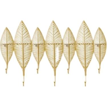 Imagem de Ganchos de parede para casacos Ganchos para casaco de ferro de parede Gancho de casaco nórdico criativo folhas montado na parede cabide decorativo porta-chaves de parede com 5 ganchos casaco