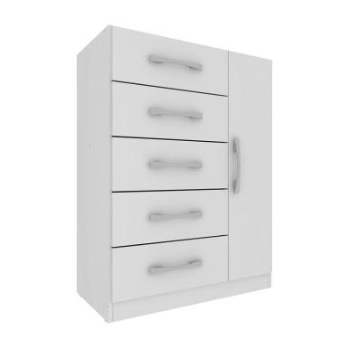 Imagem de Cômoda Corais 5 Gavetas E 1 Porta De Abrir Com Pintura Uv Rodial Branco