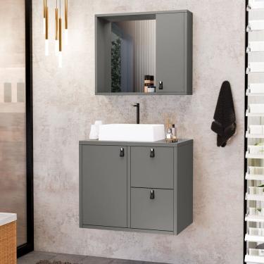 Imagem de Conjunto Gabinete para Banheiro com Cuba Sobrepor e Espelheira Toro 60 Cm com Vidro Grafite