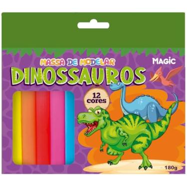 Imagem de Massa de modelar 12 cores 180g - dinossauro