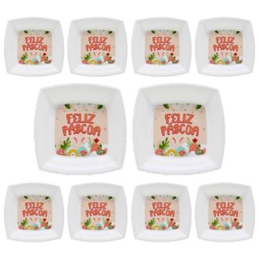 Imagem de Conjunto 10 Pratos Plástico Para Sobremesa Páscoa Decoração - Presente