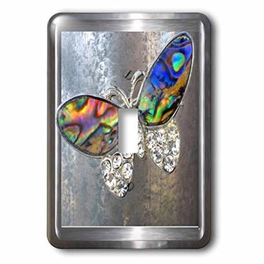 Imagem de 3dRose lsp_108072_1 Moldura e fundo de prata com aparência realista com nosso interruptor de botão único com borboletas de arte com glitter, multicolorido