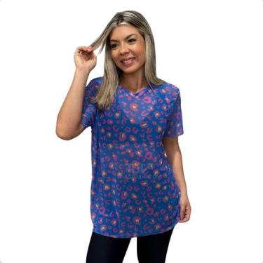 Imagem de Blusa Tule Manga Curta Estampada Feminina Moda Fitness Blusão Traspare