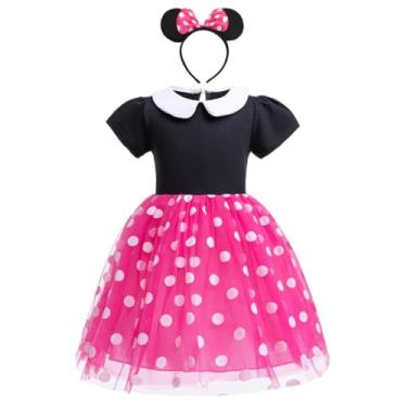 Imagem de Dressy Daisy Vestido de tule para festa de aniversário de bolinhas para bebês meninas com faixa de cabeça rosa/vermelho/roxo/rosa choque, C - Rosa choque (vestido com faixa de cabeça), 12-18 Meses