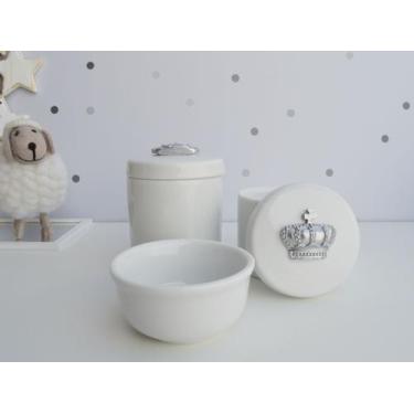 Imagem de Kit Higiene Bebê K015 Prata Porcelanas Decoração Quarto Banho - Cirand