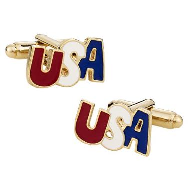 Imagem de Abotoaduras patrióticas dos EUA em tom dourado com caixa de apresentação Cuff-Daddy