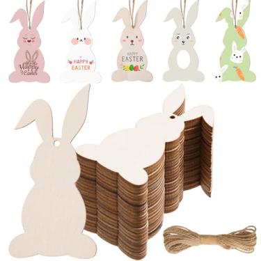 Imagem de AWIZOM 72 Peças De Recortes Madeira Coelho Da Páscoa, Enfeites Inacabados, Madeira, Fatias Primavera Em Branco Com Barbante Para Artesanato Faça Você Mesmo, Etiquetas, Decoração Pendurar Na E 3,94 X
