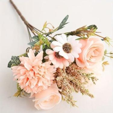 Imagem de Flores artificiais 6 cabeças de crisântemo rosa de bola de outono(1,Champanhe-17)