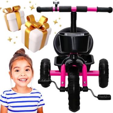 Imagem de Triciclo bicicleta 3 rodas infantil para aprender a pedalar coordenação motora com cestinha cesto caçamba baú buzina campainha sininho trim trim criança 1 a 5 anos presente menino menina (Rosa)