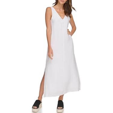 Imagem de DKNY Vestido longo feminino de linho leve, Branco, G