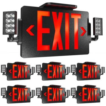 Imagem de Sunco Lighting Pacote Com 6 Placas De Saída Pretas Luzes Emergência, Dois Leds Ajustáveis, 94 V-0, Resistentes Ao Fogo, Bateria Reserva, 120-277 V, Montagem Na Parede Ou No Teto, Dupla Face Nível Co