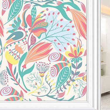 Imagem de Película de janela de privacidade de flores, textura de estilo floral, filme de vidro para sala de estar e escritório em casa, L90 x C 190 cm