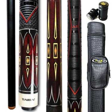 Imagem de Tai ba cues Bastão de piscina de 2 peças com estojo 1x1, cabo de borracha PU, ponta de couro multicamadas de 13 mm, 147 cm, bastão de bilhar profissional de madeira canadense de bilhar 538 a 600 ml