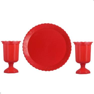 Imagem de Kit Festa Decoração Mesa Evento Bandeja 30cm E 2 Vasos Grego Para Doce