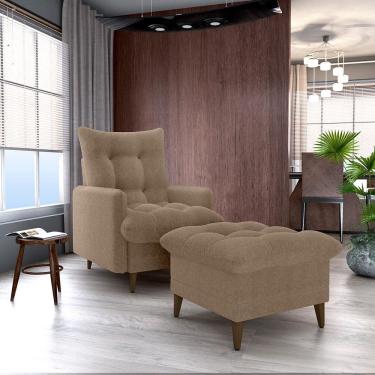 Imagem de Conjunto p/ Sala Montreal 1 Poltrona Decorativas e 1 Puff Bouclê Marrom - Matrix