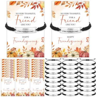 Imagem de Tondiamo Conjunto de 24 pulseiras de presente para amigos com cartões de ação de amigos felizes, festa de agradecimento, lembrancinhas de Ação de Graças para convidados outono outono festa lembrança