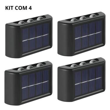 Imagem de Kit 4 Luminárias Arandelas Solares LED para Parede Área Externa Jardim Garagem, Cor LED Branco 6 Fachos Impermeável