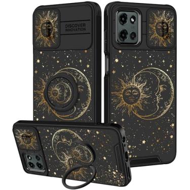 Imagem de Goocrux Capa para Moto G 5G 2025 - Capa de telefone feminina bonita e exclusiva design estético capa de câmera deslizante com suporte de anel capas para Motorola G 5G 2025, sol lua estrelas