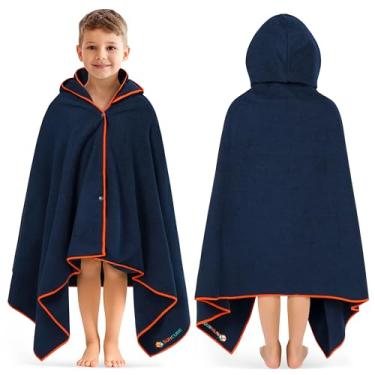 Imagem de SUN CUBE Toalha com capuz infantil, toalha de praia infantil absorvente de secagem rápida, poncho de natação e surfe, chuveiro, piscina, banho, meninos, meninas, 76 x 152 cm, idade 3-9 anos, azul