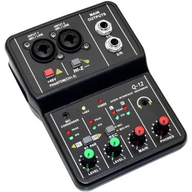 Imagem de Q-12 Interface de audio,placa de som profissional de canal USB 2.0 DC 5V de alta velocidade, função de monitor para estúdio/gravação musical/jogos/Equipamentos para Gravação Musical