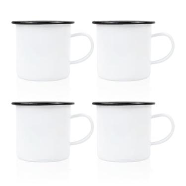 Imagem de QHJDZGSLZ 4 peças de caneca de esmalte em branco sublimação com borda preta acampamento viagem café caneca de metal 340 g pode ser usada como um presente para o Natal, Ação de Graças, Dia das Mães
