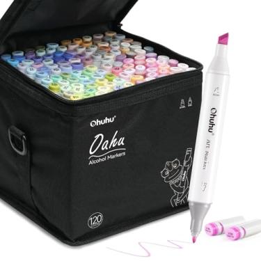 Imagem de Ohuhu Set de marcador de 120 cores para artistas, série Oahu, marcadores de arte baseados em álcool duplo para adultos desenho de ilustração de colorir, caso do marcador, fino e esmalte