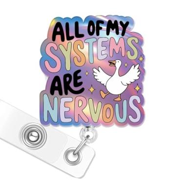 Imagem de Carretel de crachá engraçado, All My Systems are Nervous Silly Goose Badge Reels retrátil com glitter com clipe jacaré para neurologia neurocirurgião enfermeira fisioterapia médica saúde mental