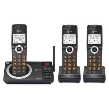 Imagem de AT&T Telefone residencial sem fio expansível DECT 6.0 com 3 monofones com tela grande, botões grandes, secretária eletrônica, bloqueador de chamadas inteligente, longo alcance, identificador de