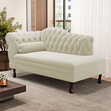 Imagem de Divã Recamier Lavínia Clássico 120cm Capitonê com Pés de Madeira Bouclê Bege - Desk Design