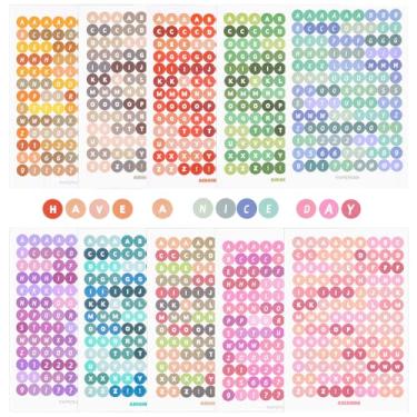 Imagem de 10 folhas de adesivos coloridos de letras do alfabeto, adesivos redondos autoadesivos do alfabeto, adesivos de letras autoadesivas de papel redondo pequeno colorido para scrapbook, cartões de