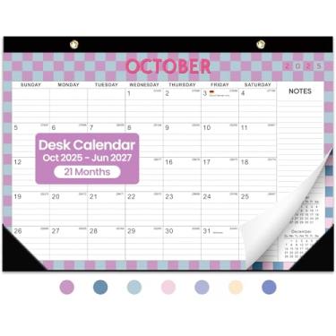 Imagem de Calendário de mesa 2025-2026, calendário de 21 meses de outubro de 2025 a junho de 2027 - grande 43 x 30 cm, calendário mensal de mesa/parede para escola em casa ou escritório - quadriculado