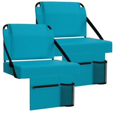 Imagem de ACIPENSER 2 peças de assento de estádio para arquibancadas com suporte para as costas, cadeiras portáteis com encosto e almofada, inclui alça de ombro e suporte de copo, ciano