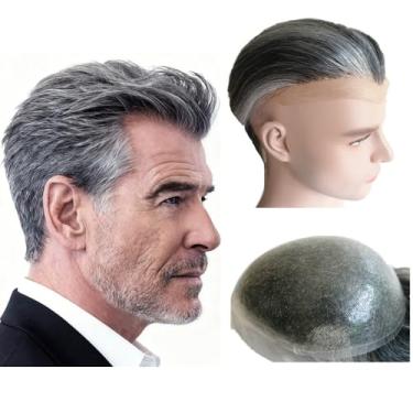 Imagem de Toupee de pele PU para homens NLW Peças de cabelo humano europeu para homens sistema de substituição de cabelo em tamanho base de 25,4 x 20,3 cm laço V PU pele fina unidades de prótese capilar 0,04 mm