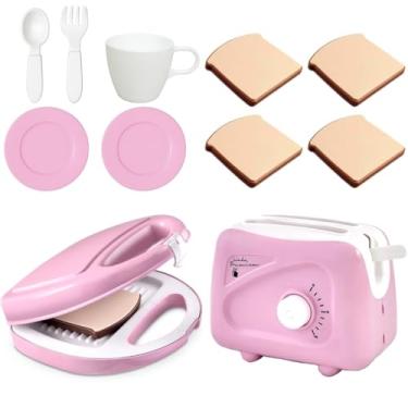 Imagem de Kit Torradeira e Sanduicheira de Brinquedo Infantil com Pães Talheres e Pratinhos